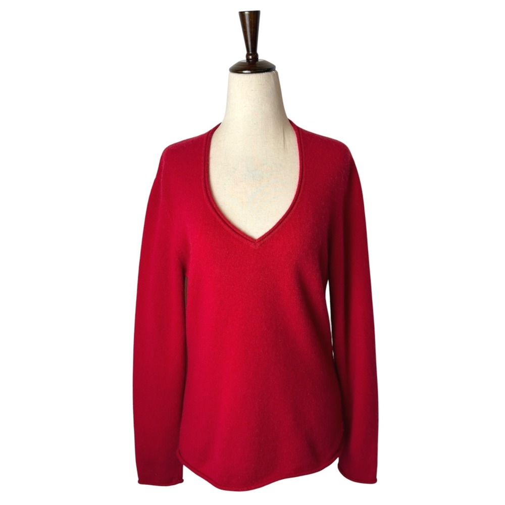 Investments Cashmere Sweater Women Large Red V Neck Knit Quiet Luxury Preppy - Picture 2 of 9